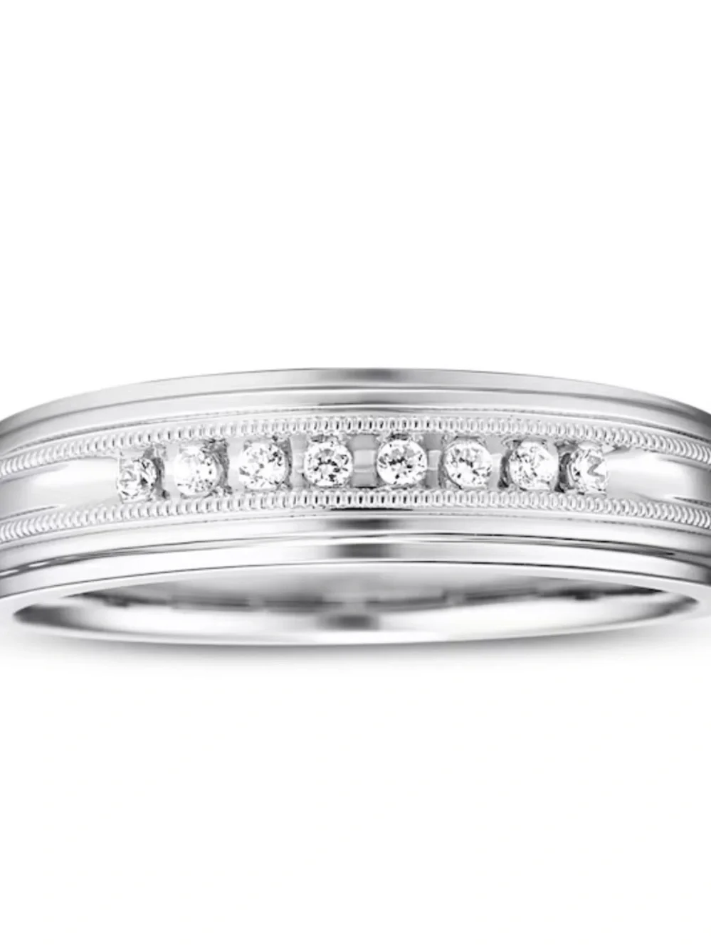 Classic White Gold Diamond Milgrain Men's Band